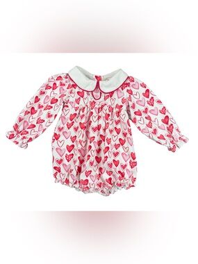 SMOCKINGBIRD Long Sleeve Pima Hearts Print Collared Bubble - 12M